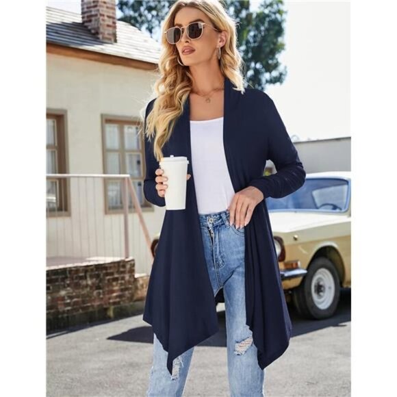 Women's Draped FrontOpen Cardigan Casual LongSleeve Lightweight Cardigan Sweater - Picture 3 of 6